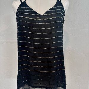 Bar III Black and Gold Striped Beaded Women's Camisole Unique Back NWT
